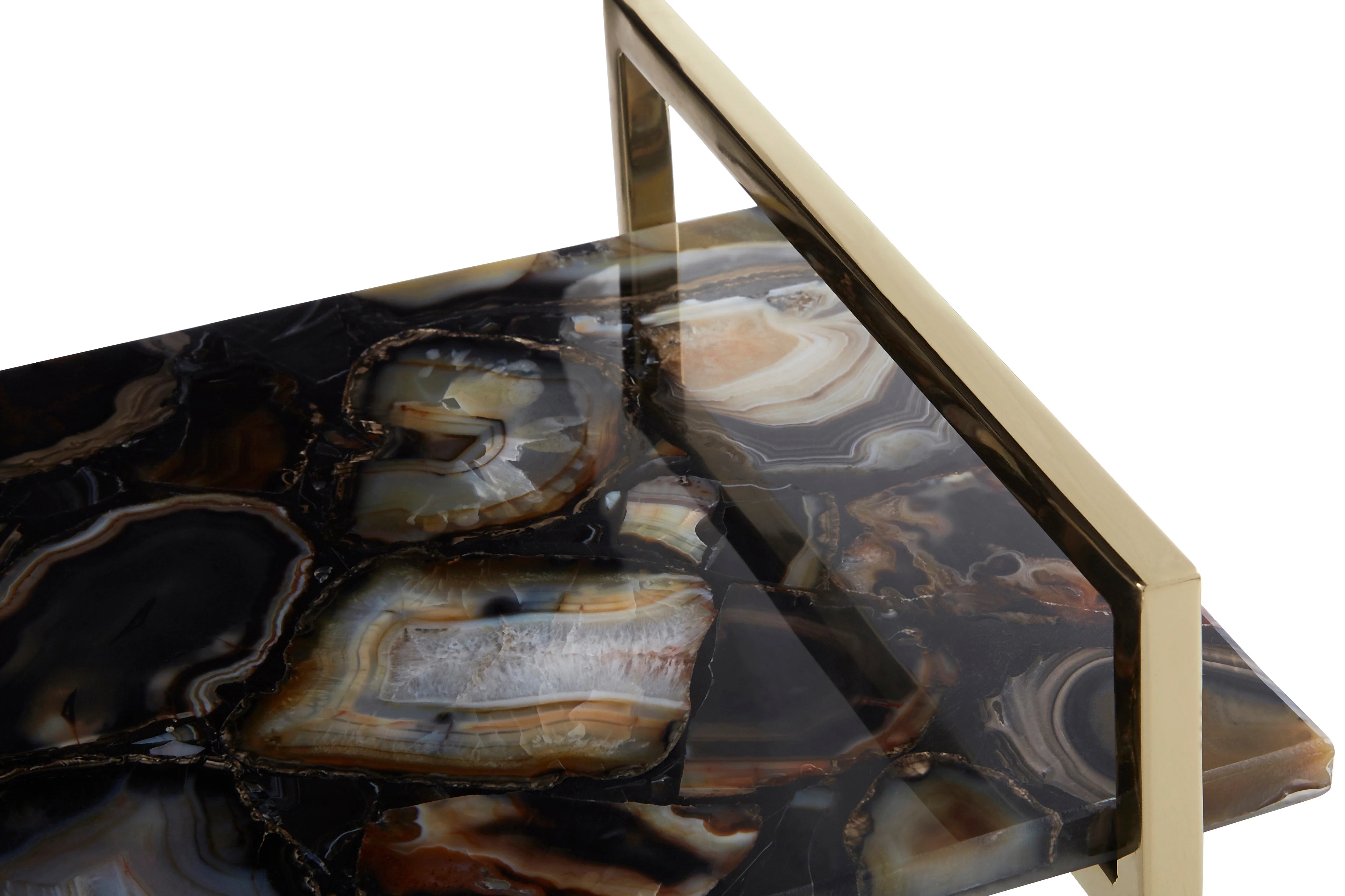 Monzoro Black Agate Stone & Gold Tray | Small